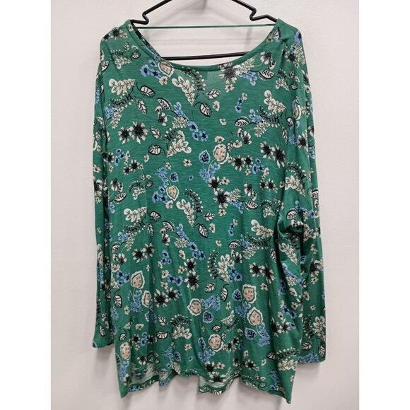 Style & Co Womens Top Size 3X Green Floral BOHO Cottagecore Festival Long Sleeve - Picture 6 of 7